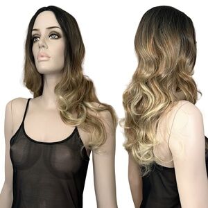 Long Curly Wig Perm Golden Blond and Dark Brown Cosplay No Bangs Synthetic NWOT